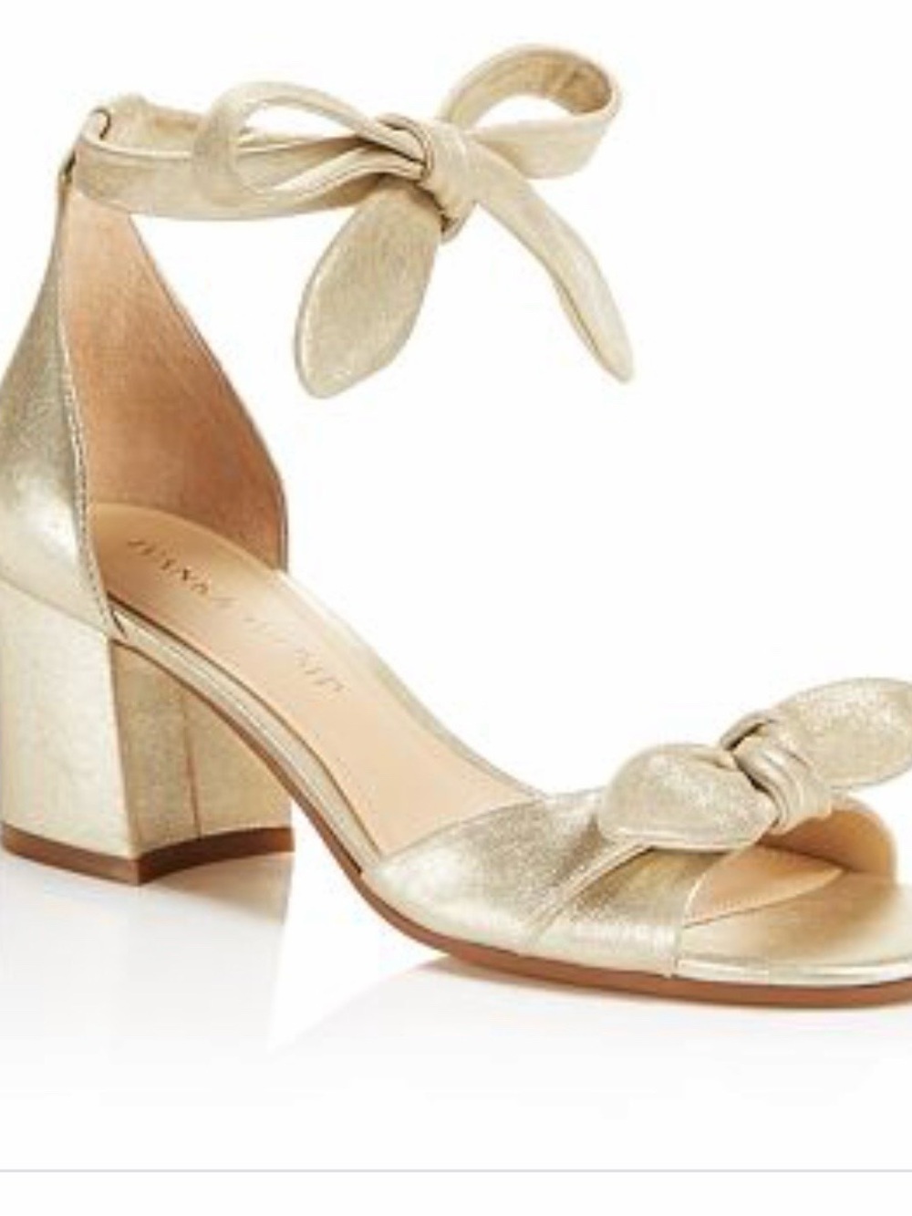 $125 Gold Ankle-Tie Block Heel Leather Sandal - Women